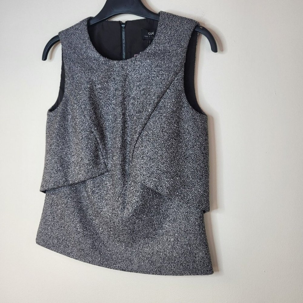 NEW Cue sleeveless top women's size 6 grey BNWT $189 tweed textured blouse zip - Picture 6 of 12